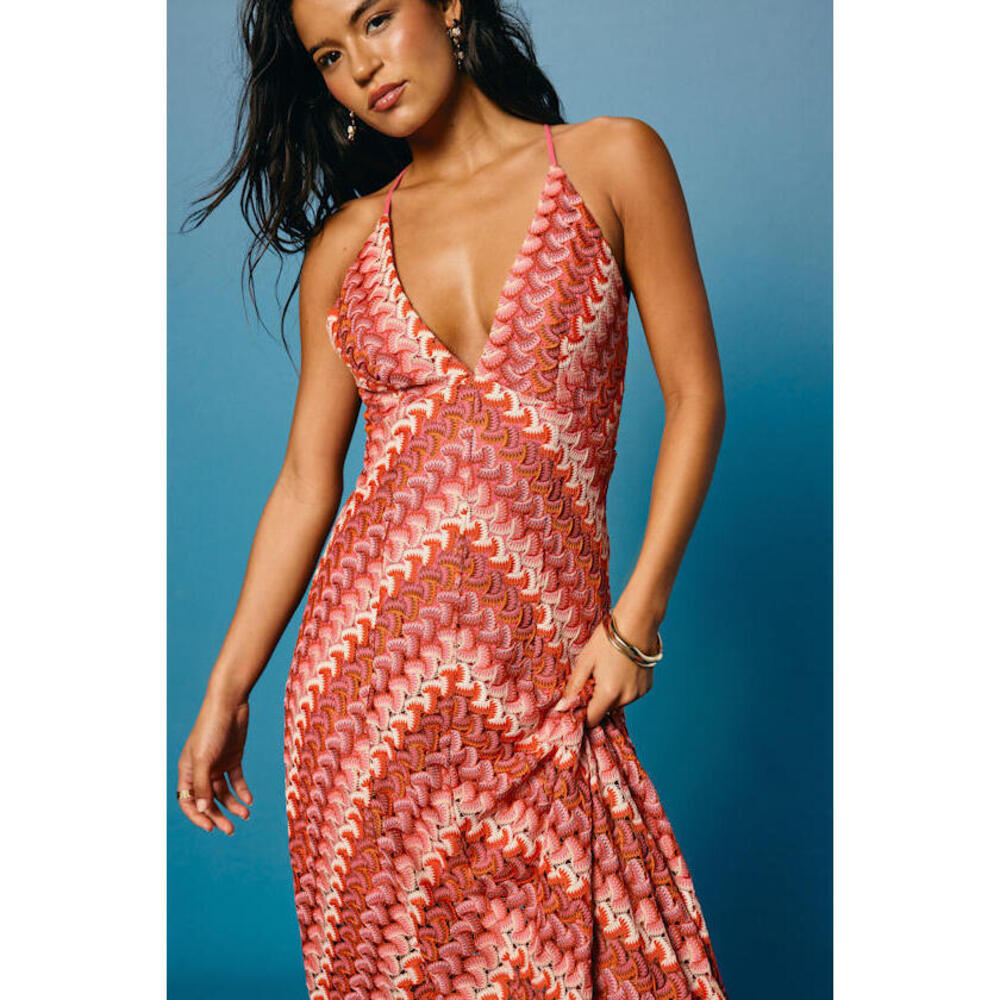 Brand New with Tags- Lulus Marbella Pink Multi Crochet Sleeveless Maxi Dress